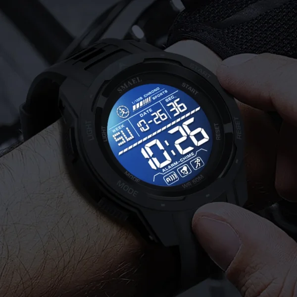 SMAEL Men Digital Watch Waterproof Stopwatch Hourly Alarm Clock Silicon Tape Military Sport Junior Student Electronic Wristwatch - Image 4