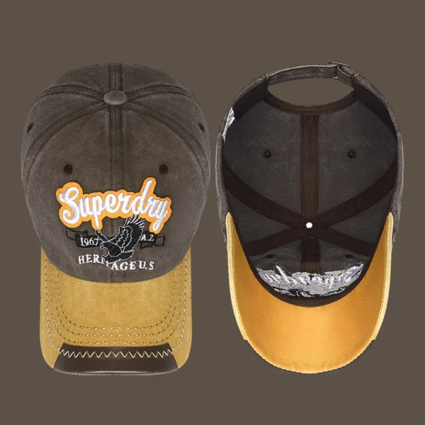 New Unisex Washed Cotton Embroidered Eagle Baseball Cap American Retro Contrast Color Fashion Baseball Caps Youth Casual Sun Hat - Image 5