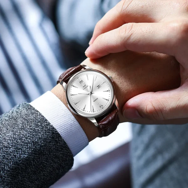 OLEVS Luxury Men's Watches High Quality Fashion Leather Watch For Men Waterproof Original Classic Quartz Wristwatch Reloj Hombre - Image 2