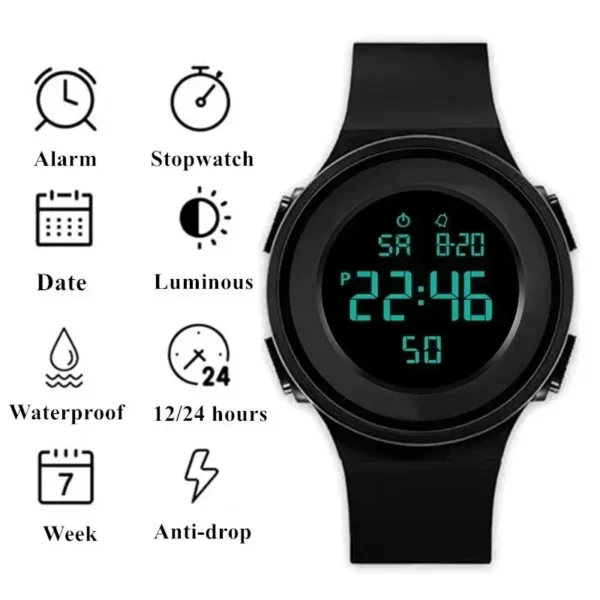 Men Sport Watch Multifunction Casual Sports Waterproof Luminous LED Digital Kids Watch Big Dial Student Electronic Watches - Image 3