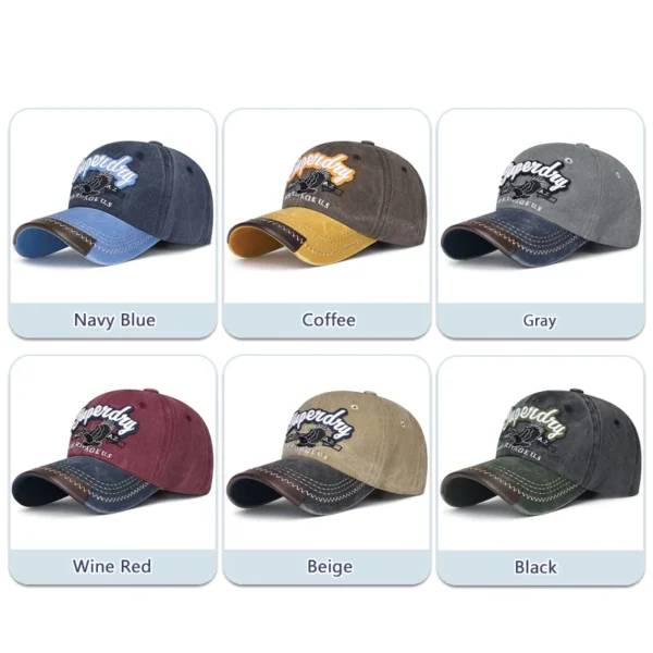 New Unisex Washed Cotton Embroidered Eagle Baseball Cap American Retro Contrast Color Fashion Baseball Caps Youth Casual Sun Hat - Image 6