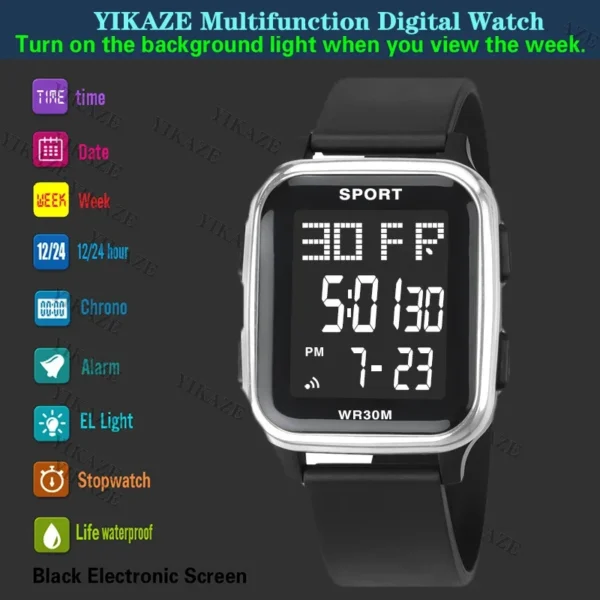 YIKAZE Sports Watch for Men Waterproof Multifunction Electronic Watch Ultra-thin Men's LED Digital Wristwatch for Man Student - Image 6