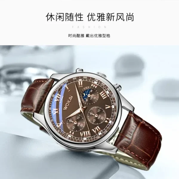 Luxury Brand Watch Mens Quartz Watches Leather Strap Fake Three Eye Fashion Business Wristwatch Dropshipping relogios masculinos - Image 4