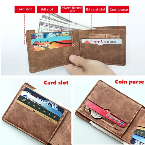 2022 New Fashion PU Leather Men's Wallet With Coin Bag Zipper Small Money Purses Dollar Slim Purse New Design Money Wallet - Image 4