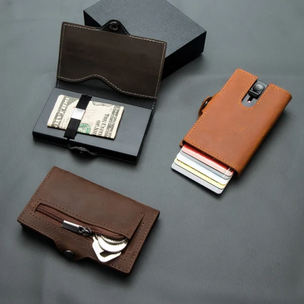 CASEKEY Men Wallets 100% Genuine Cow Leather Popup Short Card Holder Purse High Quality Brand Male Wallet Tarjeteros Para Hombre - Image 2